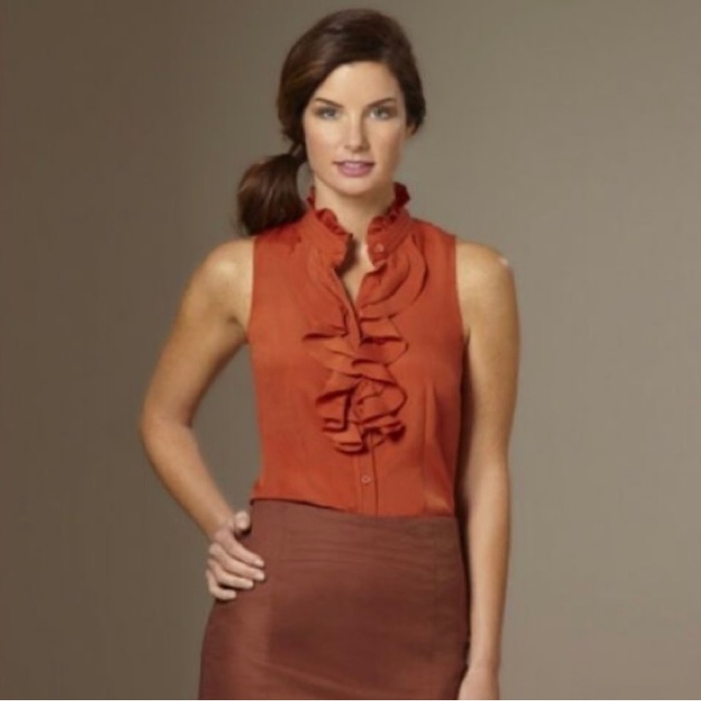 J. Crew 100% Silk Burnt Orange Ruffle Top